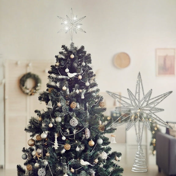 1 Pcs LED Christmas Tree Topper Star Shatterproof Light-Up Decoration with Battery Operated Warm White & Gold Glow for Festive Holiday Home Party Decor