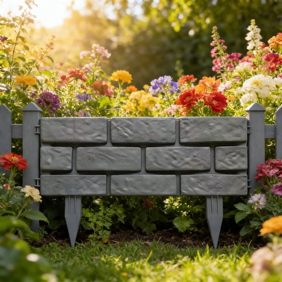 1 Pcs - Landscape Edging Faux Stone Garden Edging Border,17In,7 in Tall Decorative Stone-Look Garden Border for Flower Bed Edging,Lawn,Landscaped Yard,Trees and Gardens,Grey