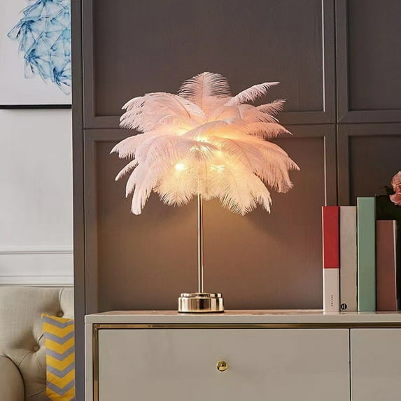 1 Pcs Large Feather Desk LED Lamp Furry Table Lamp Childrens Room Cute Romantic Girl Lamp for Wedding Room Decoration Bedside Feather Light Bedroom Living Room Wedding Christmas Valentine's Day Decor