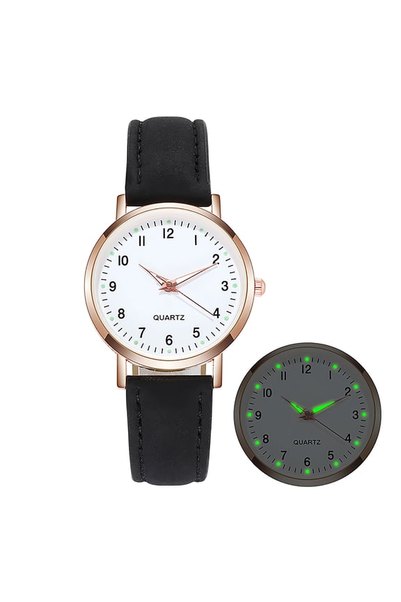 1 Pcs Lather Watches for Women, Classic Quartz Watch with Luminouse Easy Read Dial, Vintage Small Face Round Watches, Birthday Gift for Ladies (Black)