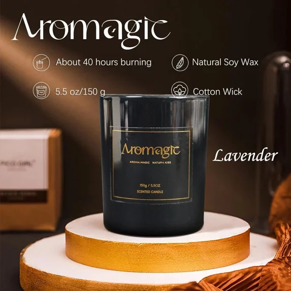 1 Pcs Lavender Scented Candle, Black Jar, 5.5Oz, Perfect Gift For Anniversaries