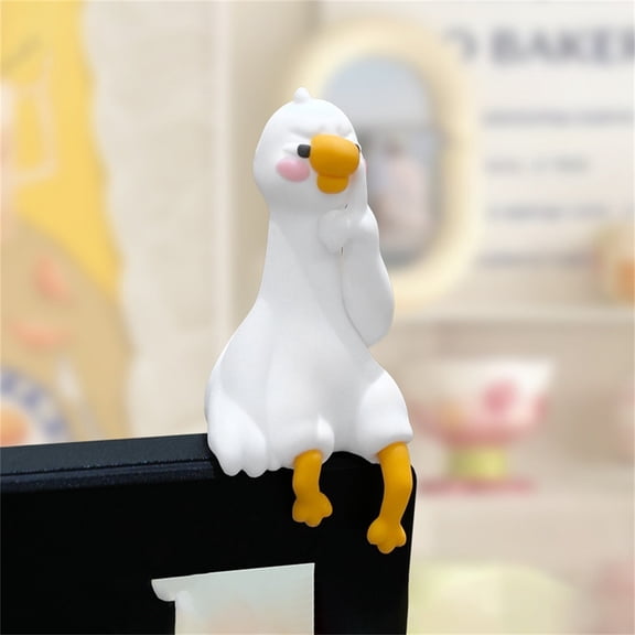 1 Pcs Lazy Duck Computer Decorations, Cute Statue Mini Goose Figurines for Computer Decor, Office and Home Desk Ornament