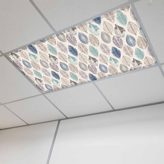 1 Pcs Leaves Specimens Fluorescent Light Covers Blue Khaki Teal Purple Burlap Background Magnetic Light Covers for Ceiling Lights 4 x 2 ft Drop Ceiling Lights Cover Shade for Office, Home, Hospital