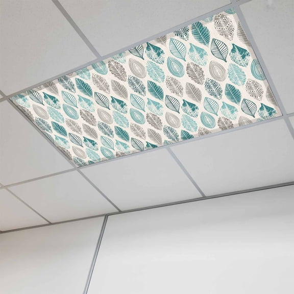 1 Pcs Leaves Specimens Fluorescent Light Covers Teal Green Grey Burlap Background Magnetic Light Covers for Ceiling Lights 4 x 2 ft Drop Ceiling Lights Cover Shade for Office, Home, Hospital