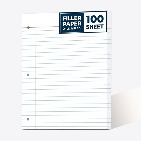 Loose Leaf Paper, 100 Sheets, Wide Ruled Filler Notebook Paper, 8" x 10.5"