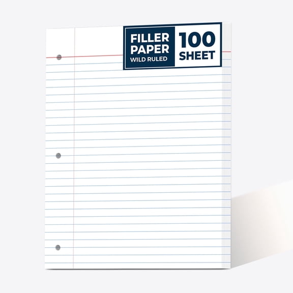 Loose Leaf Paper, 100 Sheets, Wide Ruled Filler Notebook Paper, 8" x 10.5"
