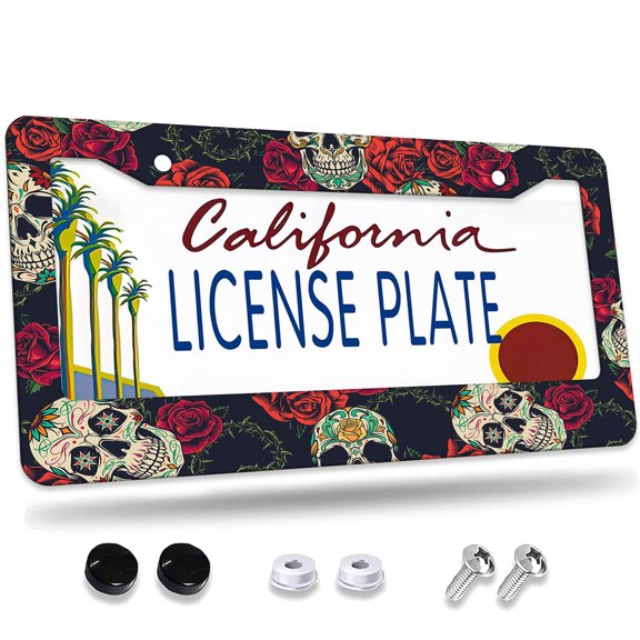 1 Pcs Leopard Print with Hearts License Plate Frame,License Plate Cover for Car Decorative Parts,Aluminum License Plate Bracket Holder Rust-Proof for US Standard Car