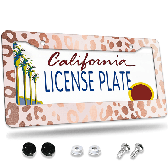 1 Pcs Leopard Print License Plate Frame, License Plate Cover for Car Decorative Parts, Aluminum License Plate Bracket Holder Rust-Proof Weather-Proof for US Standard Car