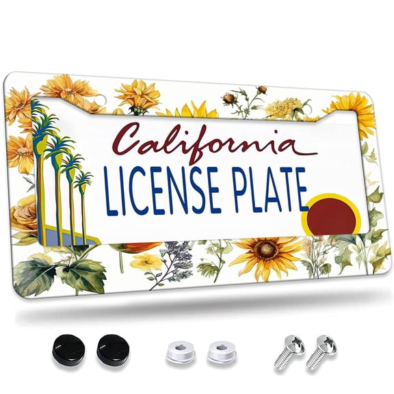 1 Pcs Yellow Floral Assortment License Plate Frame,License Plate Cover for Car Decorative Parts,Aluminum License Plate Bracket Holder Rust-Proof for US Standard Car