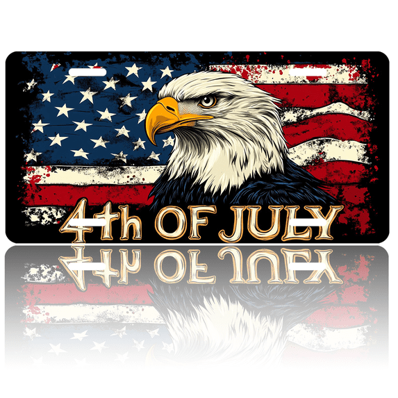 1 Pcs License Plate Covers & Frames, 4th of July Eagle For Decorative Front, Waterproof For Decoration Aluminum License Plate Covers & Frames Cover For Men Women, 12" X 6"