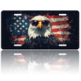 thumbnail image 1 of 1 Pcs License Plate Covers & Frames, Bald Eagle with Sunglasses against American Flag For Decorative Front, Aluminum License Plate Covers & Frames Cover For Men Women, 12" X 6", 1 of 7