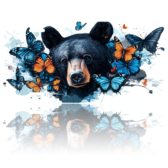 1 Pcs License Plate Covers & Frames, Black Bear with Butterflies For Decorative Front, Waterproof For Decoration Aluminum License Plate Covers & Frames Cover For Men Women, 12" X 6"