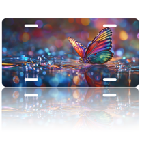 1 Pcs License Plate Covers & Frames, Colorful Butterfly on Water For Decorative Front, Waterproof For Decoration Aluminum License Plate Covers & Frames Cover For Men Women, 12" X 6"