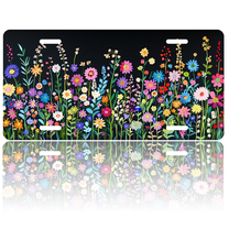 1 Pcs License Plate Covers & Frames, Colorful Flower Bed against the Dark Background For Decorative Front, Aluminum License Plate Covers & Frames Cover For Men Women, 12" X 6"