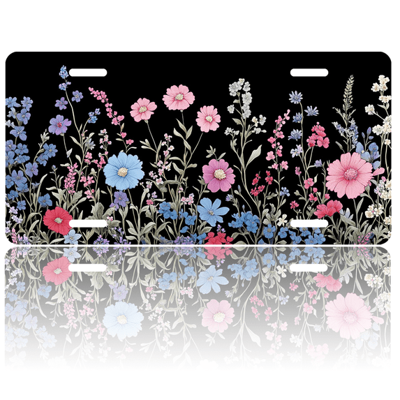 1 Pcs License Plate Covers & Frames, Colorful Flowers For Decorative Front, Waterproof For Decoration Aluminum License Plate Covers & Frames Cover For Men Women, 12" X 6"