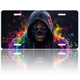 thumbnail image 1 of 1 Pcs License Plate Covers & Frames, Colorful Skull in Hoodie with Dynamic Paint - splatter Background For Decorative Front, Aluminum License Plate Covers & Frames Cover For Men Women, 12" X 6", 1 of 7