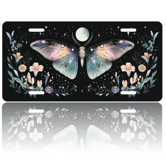 1 Pcs License Plate Covers & Frames, Cosmic Butterfly under Moon and Stars For Decorative Front, Aluminum License Plate Covers & Frames Cover For Men Women, 12" X 6"