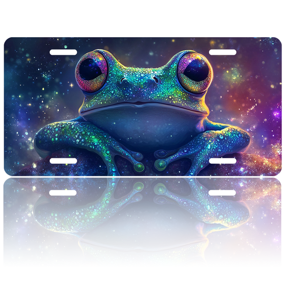 1 Pcs License Plate Covers & Frames, Cosmic - colored Frog For Decorative Front, Aluminum License Plate Covers & Frames Cover For Men Women, 12" X 6"