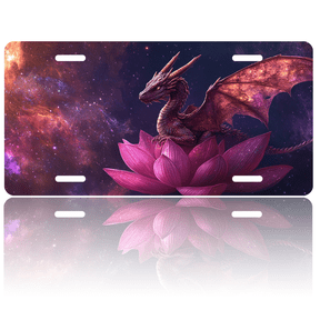 1 Pcs License Plate Covers & Frames, Dragon on a Lotus in Space For Decorative Front, Waterproof For Decoration Aluminum License Plate Covers & Frames Cover For Men Women, 12" X 6"