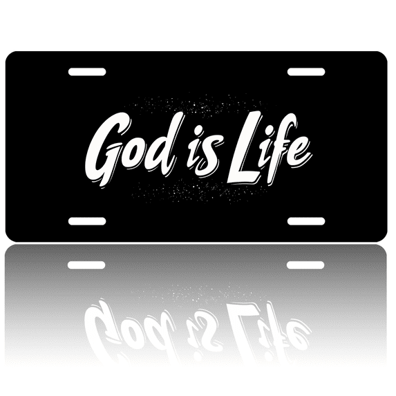 1 Pcs License Plate Covers & Frames, "God is Life" in Bold White Typography For Decorative Front, Aluminum License Plate Covers & Frames Cover For Men Women, 12" X 6"