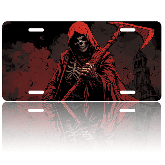 1 Pcs License Plate Covers & Frames, Grim Reaper For Decorative Front, Waterproof For Decoration Aluminum License Plate Covers & Frames Cover For Men Women, 12" X 6"