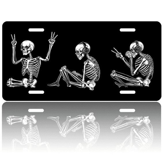 1 Pcs License Plate Covers & Frames, Hippie - style Skeleton Poses For Decorative Front, Aluminum License Plate Covers & Frames Cover For Men Women, 12" X 6"
