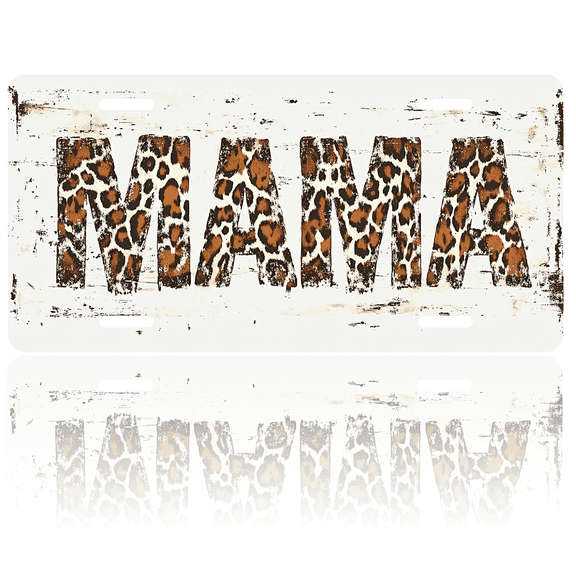 1 Pcs License Plate Covers & Frames, Leopard - print “Mama” in Rustic Font For Decorative Front, Aluminum License Plate Covers & Frames Cover For Men Women, 12" X 6"