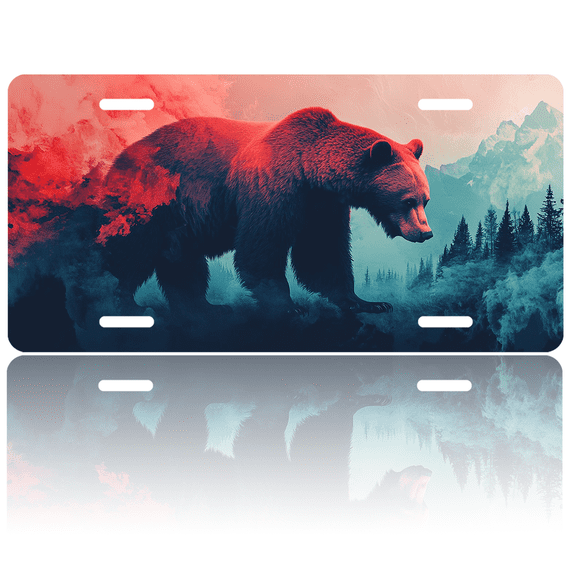 1 Pcs License Plate Covers & Frames, Majestic Bear in a Mountainous Landscape with Dramatic Colors For Decorative Front, Aluminum License Plate Covers & Frames Cover For Men Women, 12" X 6"