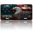 thumbnail image 1 of 1 Pcs License Plate Covers & Frames, Metallic - textured Bald Eagle with American Flag For Decorative Front, Aluminum License Plate Covers & Frames Cover For Men Women, 12" X 6", 1 of 7