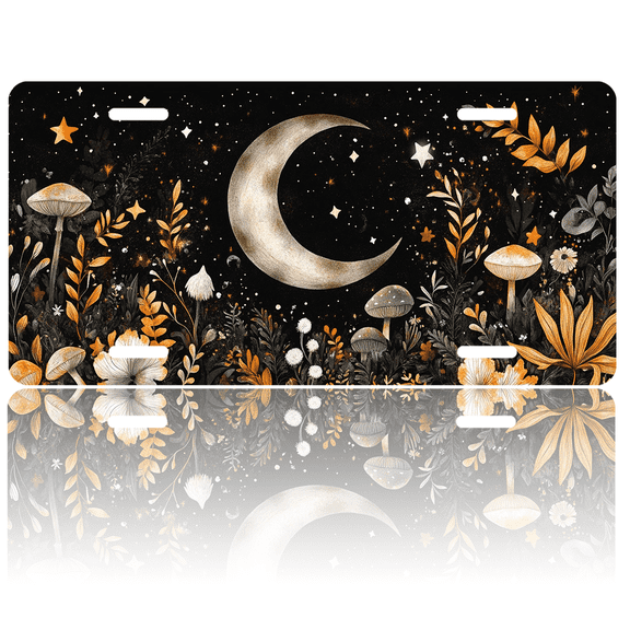 1 Pcs License Plate Covers & Frames, Moon and Magical Flora For Decorative Front, Waterproof For Decoration Aluminum License Plate Covers & Frames Cover For Men Women, 12" X 6"