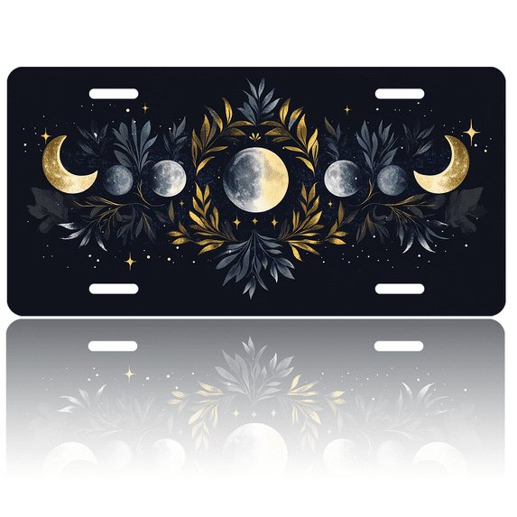 1 Pcs License Plate Covers & Frames, Moon Phases and Botanical Design For Decorative Front, Waterproof For Decoration Aluminum License Plate Covers & Frames Cover For Men Women, 12" X 6"