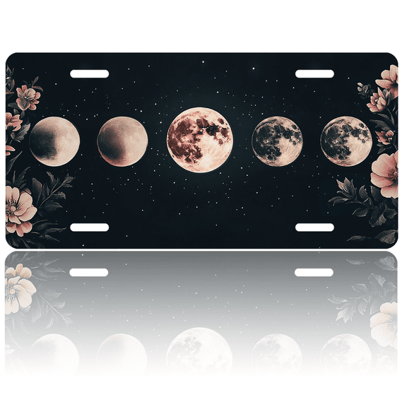 1 Pcs License Plate Covers & Frames, The Phases of the Moon For Decorative Front, Waterproof For Decoration Aluminum License Plate Covers & Frames Cover For Men Women, 12" X 6"