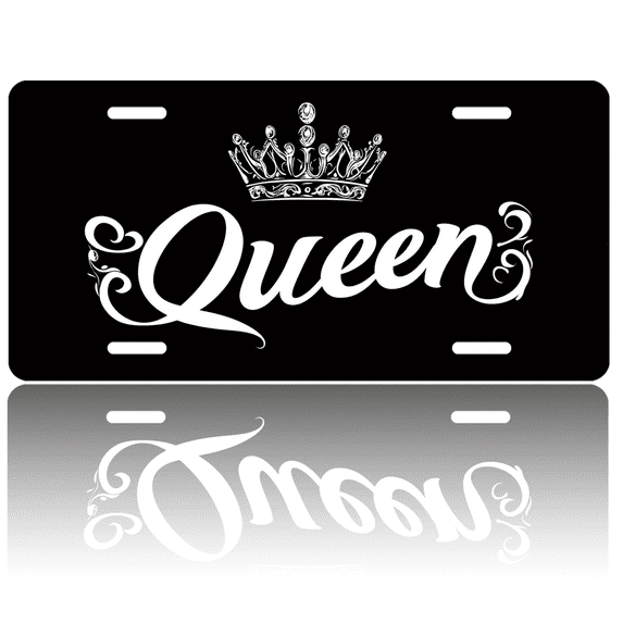 1 Pcs License Plate Covers & Frames, "Queen" with Elegant White Typography and Crown For Decorative Front, Aluminum License Plate Covers & Frames Cover For Men Women, 12" X 6"
