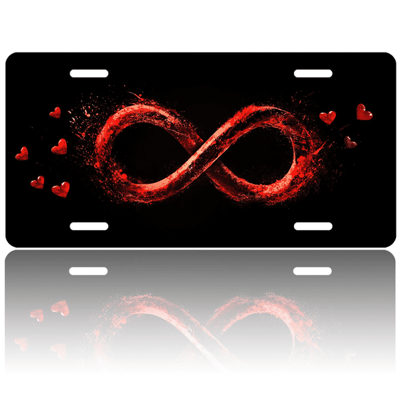 1 Pcs License Plate Covers & Frames, Red Infinity Symbol with Heart Accents For Decorative Front, Aluminum License Plate Covers & Frames Cover For Men Women, 12" X 6"