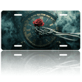 thumbnail image 1 of 1 Pcs License Plate Covers & Frames, Skeleton Hand with Red Rose and Clock For Decorative Front, Waterproof For Decoration Aluminum License Plate Covers & Frames Cover For Men Women, 12" X 6", 1 of 7