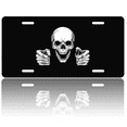 thumbnail image 1 of 1 Pcs License Plate Covers & Frames, Skeleton Pointing Forward with Intense Expression For Decorative Front, Aluminum License Plate Covers & Frames Cover For Men Women, 12" X 6", 1 of 7