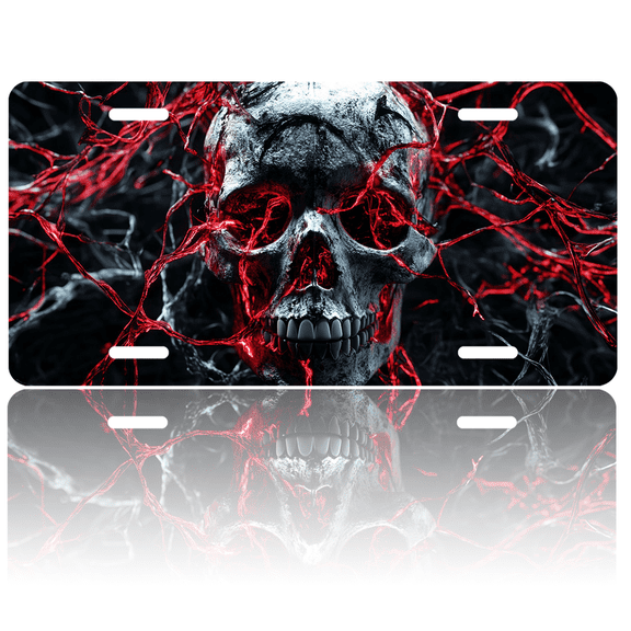 1 Pcs License Plate Covers & Frames, Skull with Red Veins For Decorative Front, Waterproof For Decoration Aluminum License Plate Covers & Frames Cover For Men Women, 12" X 6"