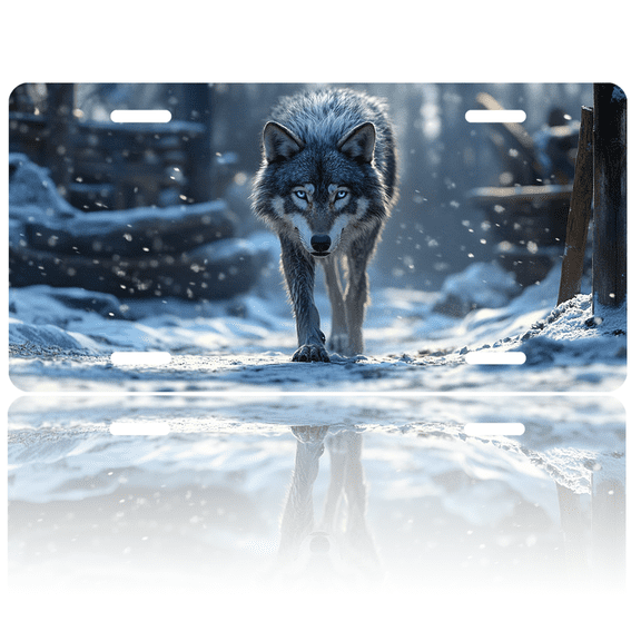 1 Pcs License Plate Covers & Frames, Wolf Striding in Snow For Decorative Front, Aluminum License Plate Covers & Frames Cover For Men Women, 12" X 6"