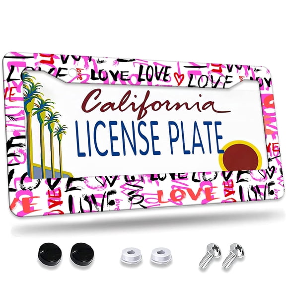 1 Pcs Love themed Graffiti License Plate Frame,License Plate Cover for Car Decorative Parts,Aluminum License Plate Bracket Holder Rust-Proof for US Standard Car