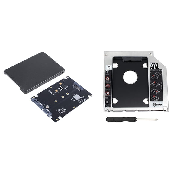 1 Pcs M.2 NGFF () SSD to 2.5 Inch Adapter Card 8mm & 1 Pcs 2Nd HDD HD SSD Enclosure Hard Drive Tray