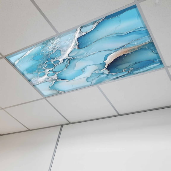 1 Pcs Marble Fluorescent Light Covers Abstract Art Blue Gradient Cave Rock Silver Lines Magnetic Light Covers for Ceiling Lights 4 x 2 ft Drop Ceiling Lights Cover Shade for Office, Home, Hospital
