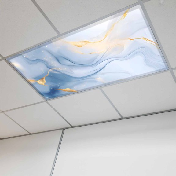 1 Pcs Marble Texture Fluorescent Light Covers Blue Gold Ornamental Blending Magnetic Light Covers for Ceiling Lights 4 x 2 ft Drop Ceiling Lights Cover Shade for Office, Home, Hospital