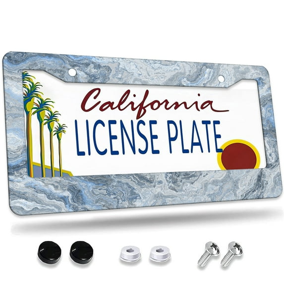 1 Pcs Marble pattern license plate frame License Plate Frame,License Plate Cover for Car Decorative Parts,Aluminum License Plate Bracket Holder Rust-Proof for US Standard Car