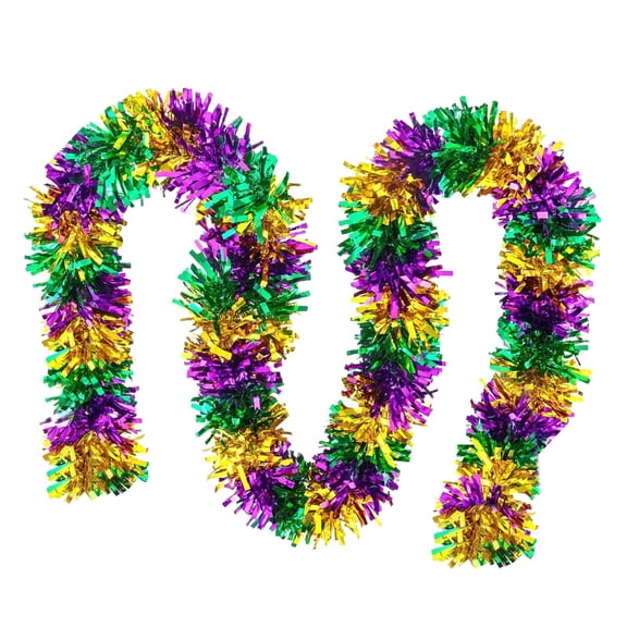 1 Pcs Mardi Gras Tinsel Garland, Purple Green Gold Metallic Twist Garland Mardi Gras Hanging Decorations for Mardi Gras Carnival Party Indoor Outdoor Home Supplies