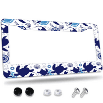 1 Pcs Marine Life in Blue and White License Plate Frame, License Plate Cover for Car Decorative Parts, Aluminum License Plate Bracket Holder Rust-Proof for US Standard Car