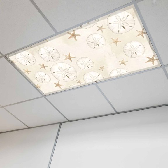 1 Pcs Marine Life Fluorescent Light Covers Brown Starfish Gradient Beige Ocean Coastal Magnetic Light Covers for Ceiling Lights 4 x 2 ft Drop Ceiling Lights Cover Shade for Office, Home, Hospital