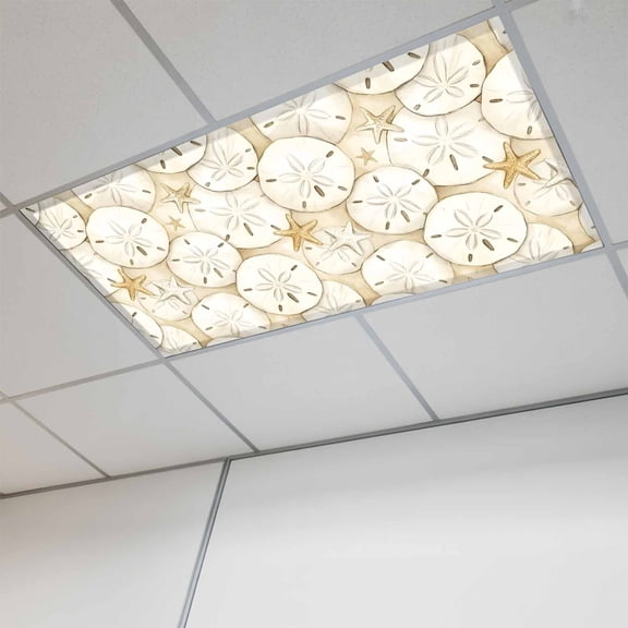1 Pcs Marine Life Fluorescent Light Covers Brown Starfish Gradient Beige Ocean Country Coastal Magnetic Light Covers for Ceiling Lights 4 x 2 ft Drop Ceiling Lights Cover Shade for Office, Home,