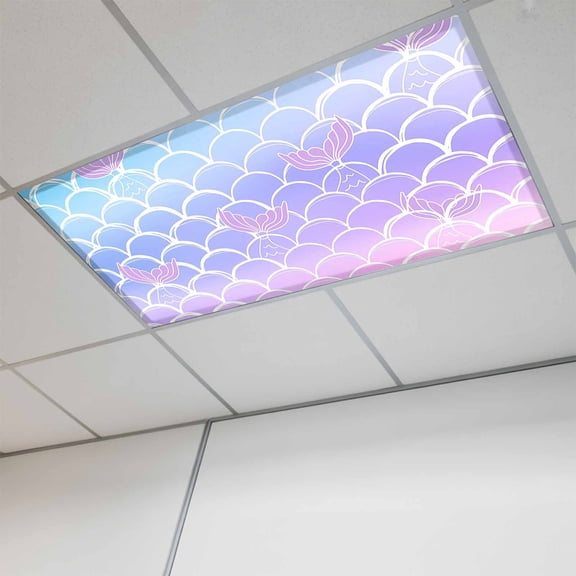 1 Pcs Mermaid Tail Fluorescent Light Covers Rainbow Gradient Overlay Magnetic Light Covers for Ceiling Lights 4 x 2 ft Drop Ceiling Lights Cover Shade for Office, Home, Hospital