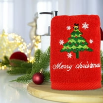 1 Pcs Merry Christmas Towels with Embroidered Christmas Tree, Durable Cute Hand Towels for Kitchen Bathroom Christmas Ornaments Gifts 29.1x13.3 Inch Red