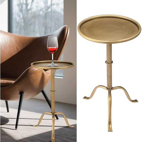 1 Pcs Metal Martini Table Pedestal Small Side Table 12.5 x 12.5 x 20.6 Inches for Living Room Bedroom (Bronze)